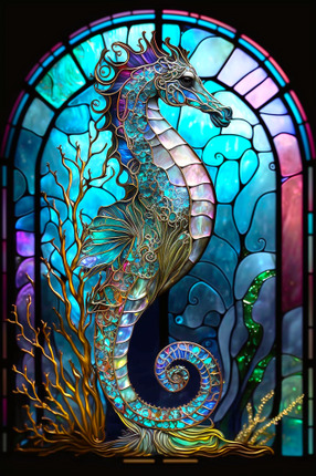 (s150-19-1A)  Stained Glass Seahorse