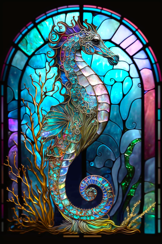 (s150-19-1A)  Stained Glass Seahorse