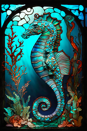 (s150-19-1B)  Stained Glass Seahorse