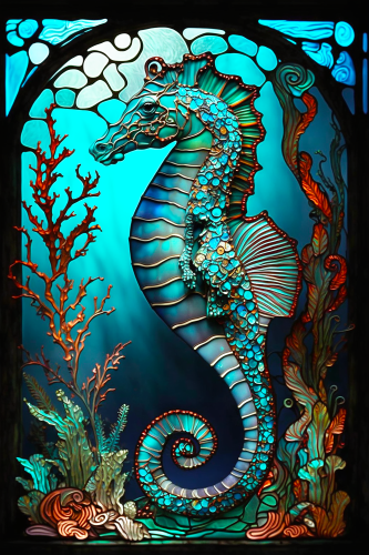 (s150-19-1B)  Stained Glass Seahorse