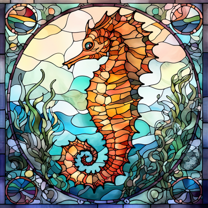 (s150-19-1E)  Stained Glass Seahorse