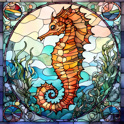 (s150-19-1E)  Stained Glass Seahorse