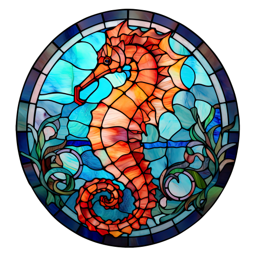 (s150-19-1F)  Stained Glass Seahorse