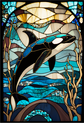 (s150-23-1A)  Stained Glass Orca Killer Whale