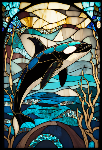 (s150-23-1A)  Stained Glass Orca Killer Whale