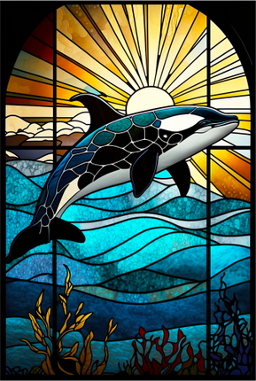 (s150-23-1B)  Stained Glass Orca Killer Whale