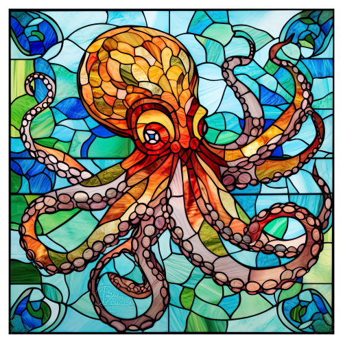 (s150-25-1A)  Stained Glass Octopus