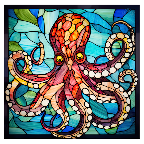 (s150-25-1B)  Stained Glass Octopus