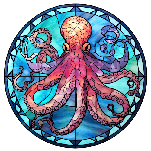 (s150-25-1C)  Stained Glass Octopus