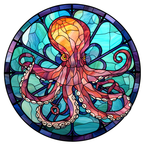 (s150-25-1F)  Stained Glass Octopus