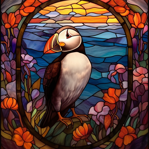(s150-26-1A)  Stained Glass Puffin