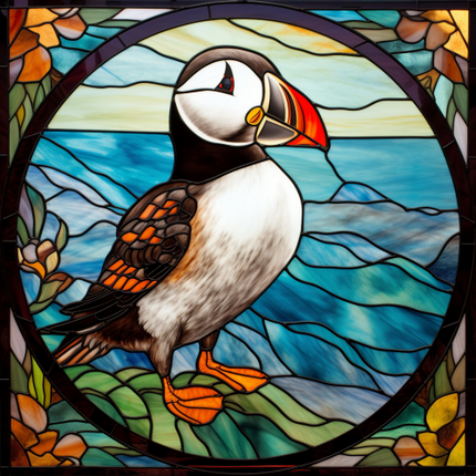 (s150-26-1B)  Stained Glass Puffin