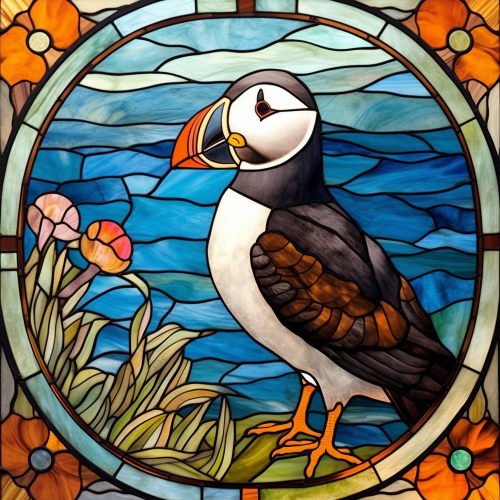 (s150-26-1C)  Stained Glass Puffin