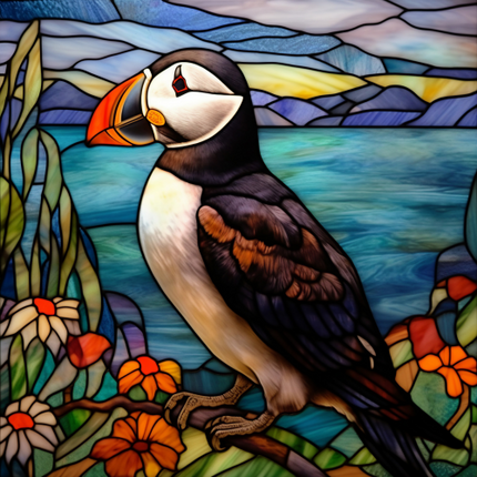 (s150-26-1D)  Stained Glass Puffin