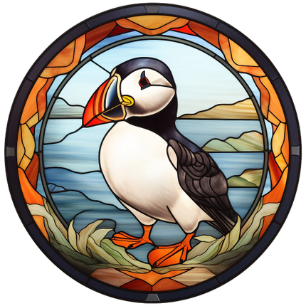 (s150-26-1F)  Stained Glass Puffin