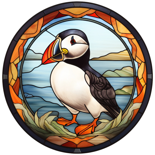 (s150-26-1F)  Stained Glass Puffin