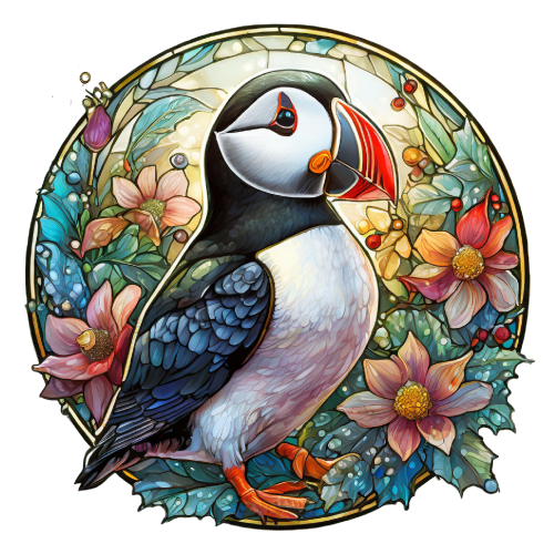 (s150-26-1O)  Stained Glass Puffin