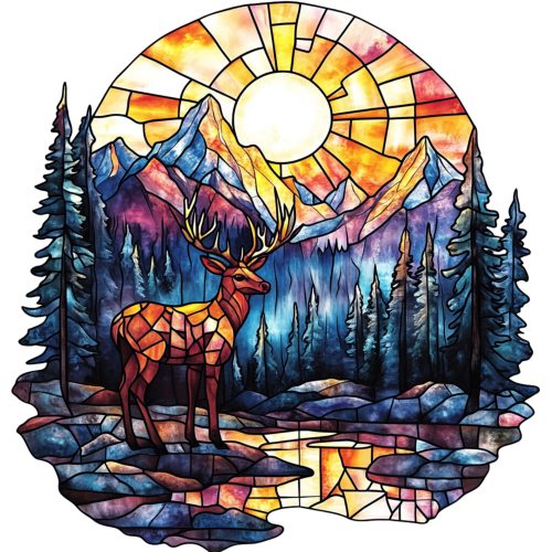 (150-28-B) Stained Glass Deer Iron-On Transfer