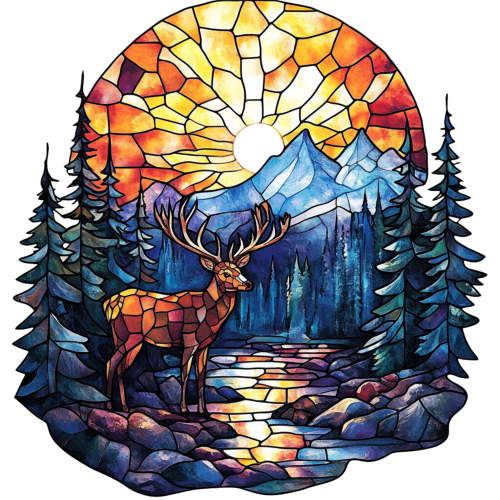 (150-28-C) Stained Glass Deer Iron-On Transfer