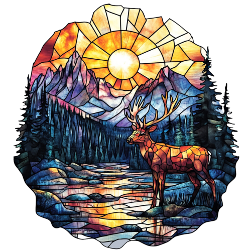 (150-28-D) Stained Glass Deer Iron-On Transfer