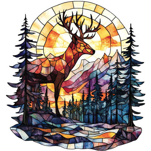 (150-28-E) Stained Glass Deer Iron-On Transfer
