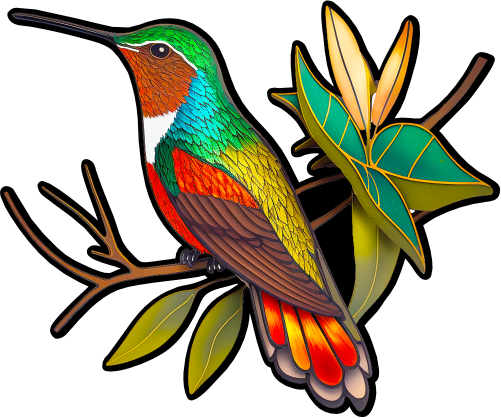 (s150-03-1E)  Stained Glass Hummingbird