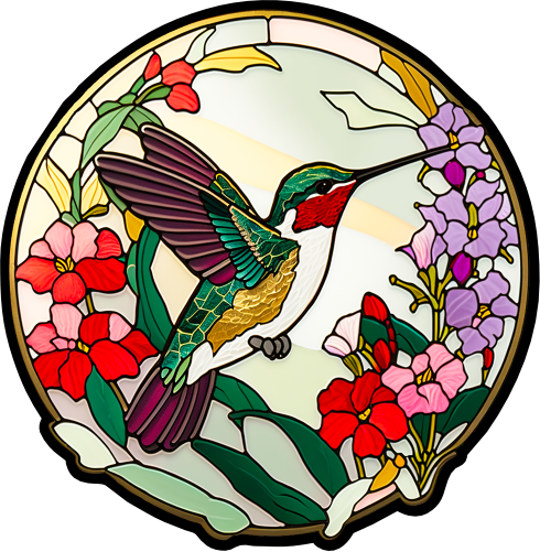 (s150-03-1M)  Stained Glass Hummingbird