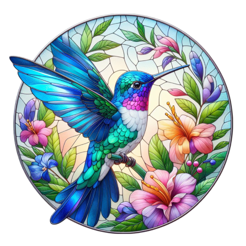 (s150-03-1R)  Stained Glass Hummingbird