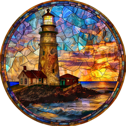 (150-31) Stained Glass Lighthouse