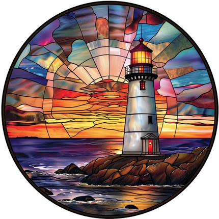 (150-31) Stained Glass Lighthouse