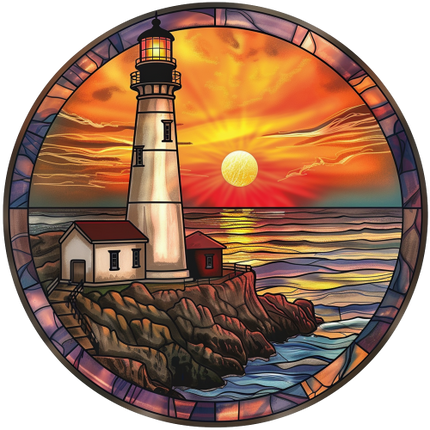 (150-31) Stained Glass Lighthouse
