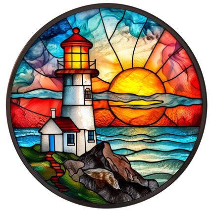 (150-31) Stained Glass Lighthouse