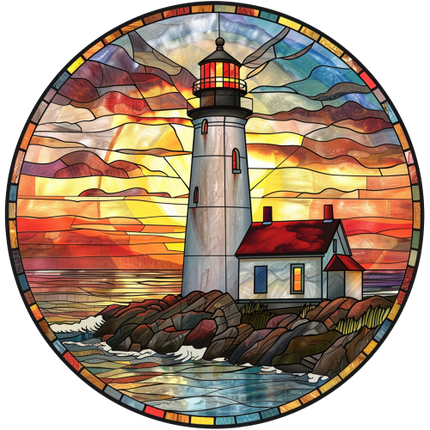 (150-31) Stained Glass Lighthouse