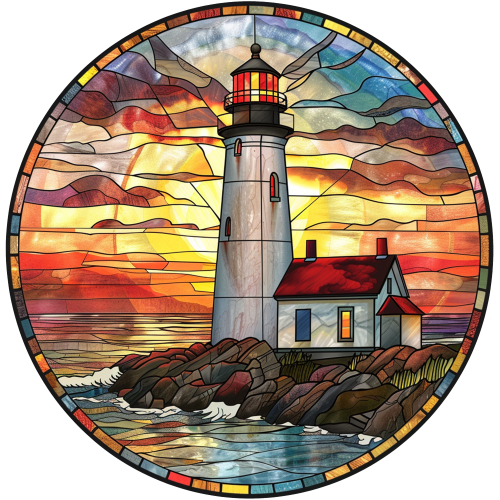 (150-31) Stained Glass Lighthouse