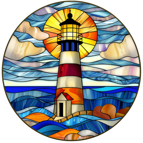 (150-31) Stained Glass Lighthouse