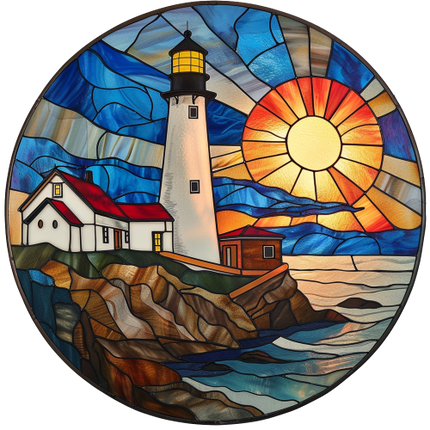 (150-31) Stained Glass Lighthouse