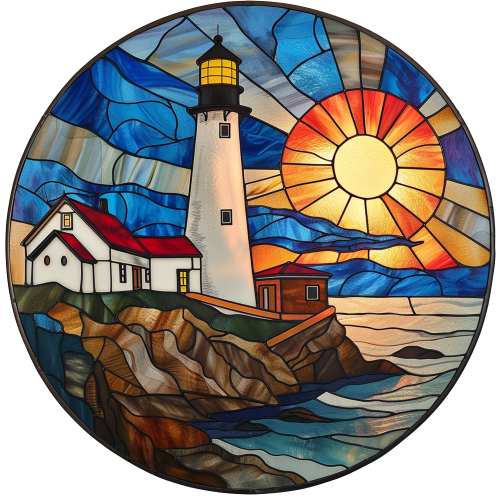 (150-31) Stained Glass Lighthouse
