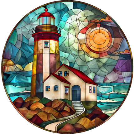 (150-31) Stained Glass Lighthouse