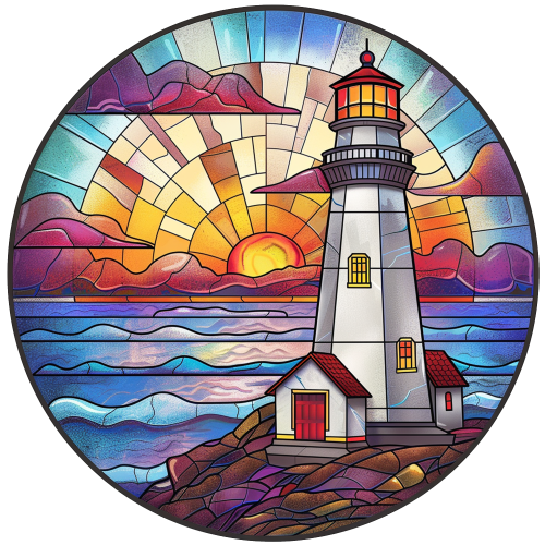 (150-31) Stained Glass Lighthouse
