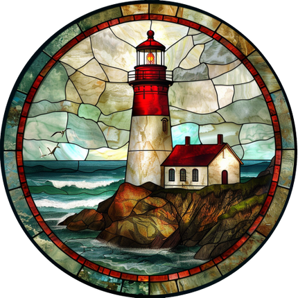 (150-31) Stained Glass Lighthouse