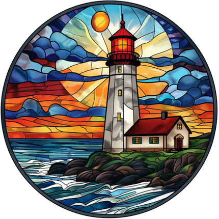 (150-31) Stained Glass Lighthouse
