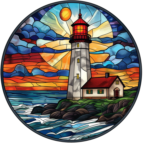 (150-31) Stained Glass Lighthouse