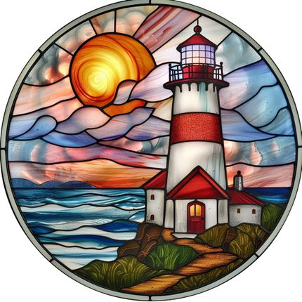 (150-31) Stained Glass Lighthouse