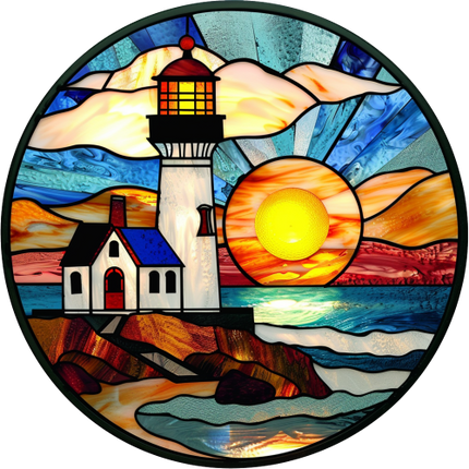 (150-31) Stained Glass Lighthouse