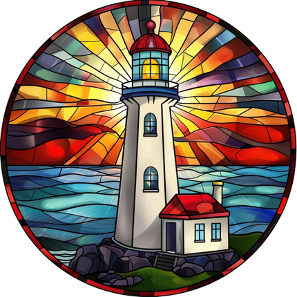 (150-31) Stained Glass Lighthouse