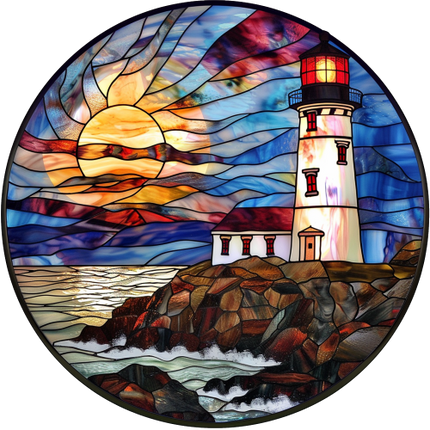 (150-31) Stained Glass Lighthouse
