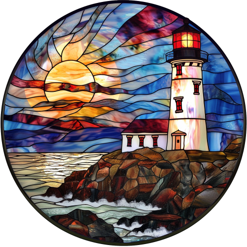 (150-31) Stained Glass Lighthouse