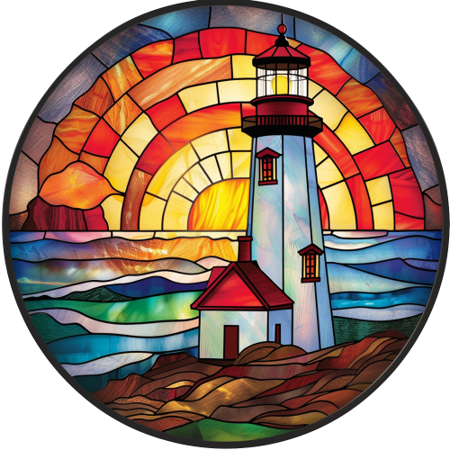 (150-31) Stained Glass Lighthouse