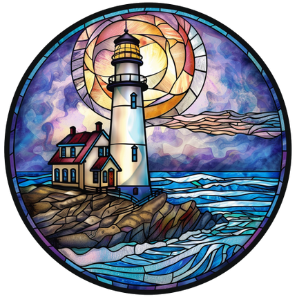 (150-31) Stained Glass Lighthouse