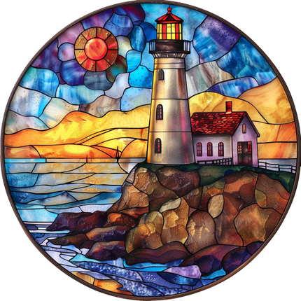 (150-31) Stained Glass Lighthouse